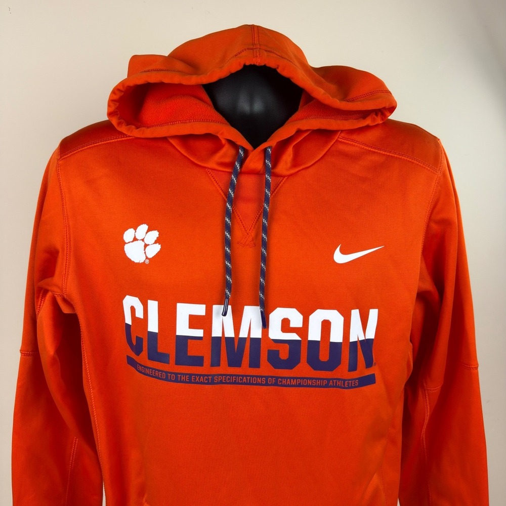 Nike Clemson Tigers Therma-FIT Hoodie Mens Small Orange Sweatshirt Graphic EUC